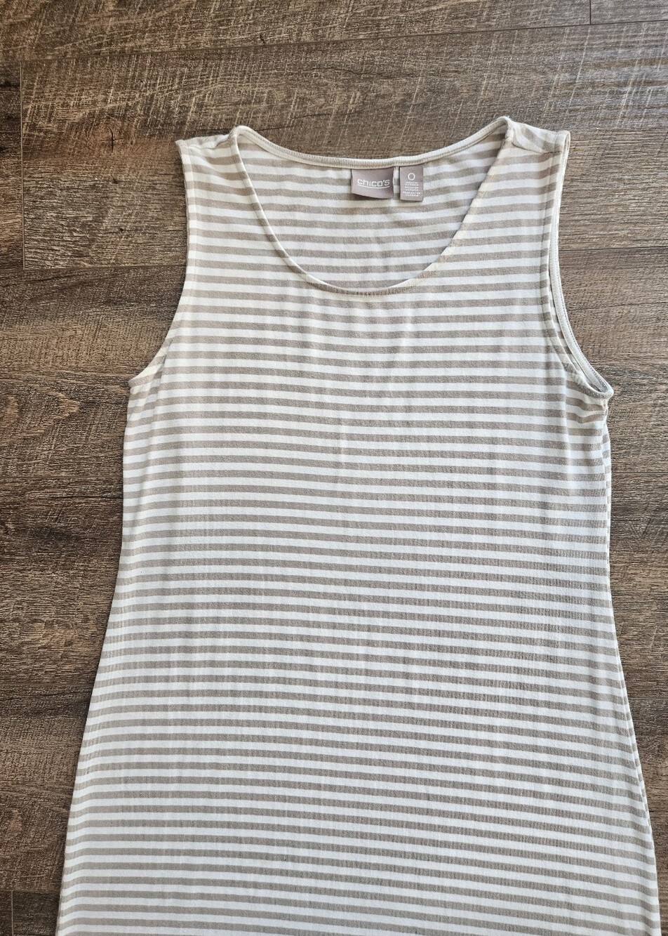 Chico's Striped Crewneck Tank - Cream & White